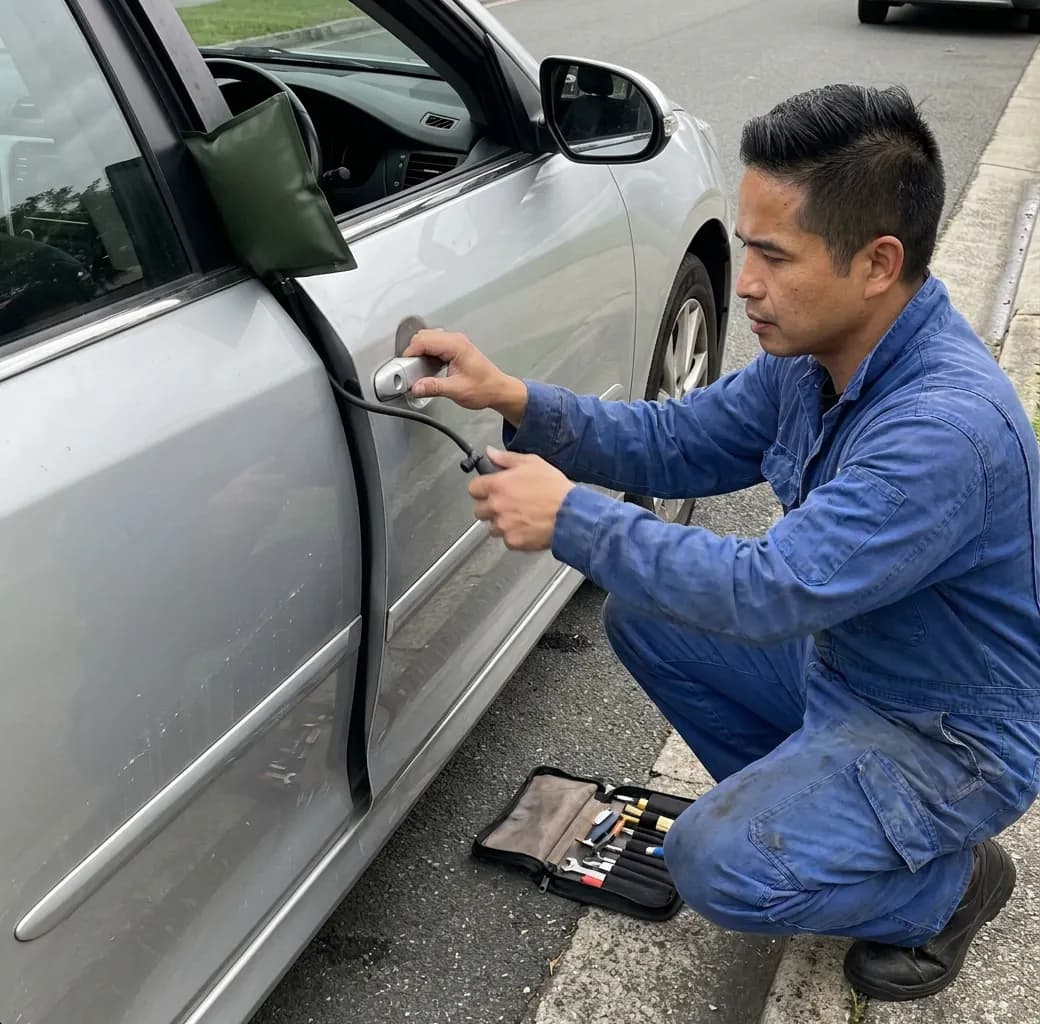 Fast Fix locksmith opening a locked car door on a Brisbane street